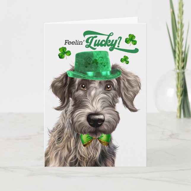 Scottish Deerhound Hund Lucky St Patrick's Day Helgkort (Framsida)