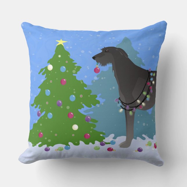 Scottish Deerhound Julgran i skogen Kudde (Framsida)