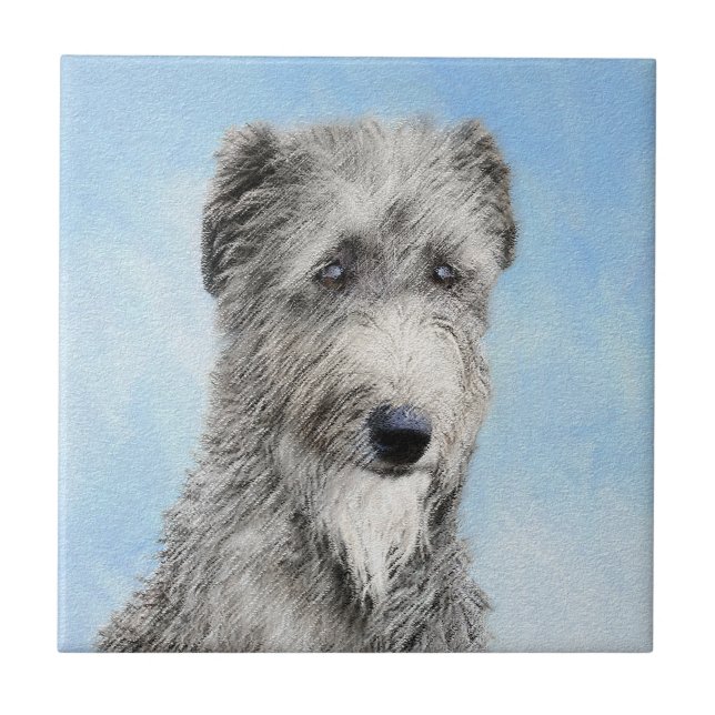 Scottish Deerhound Painting - Cute Original Hund A Kakelplatta (Framsidan)