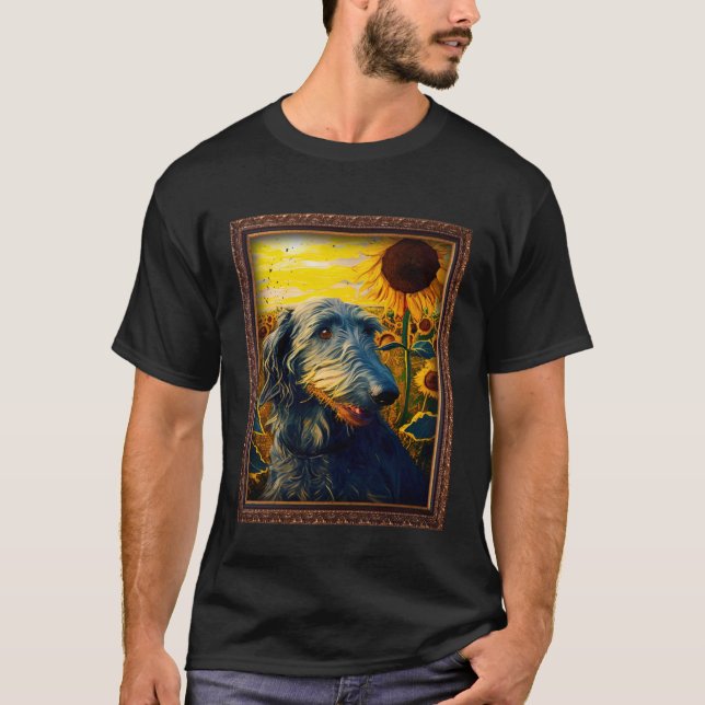 Scottish Deerhound Painting Solrosblomma Flower Ma T Shirt (Framsida)