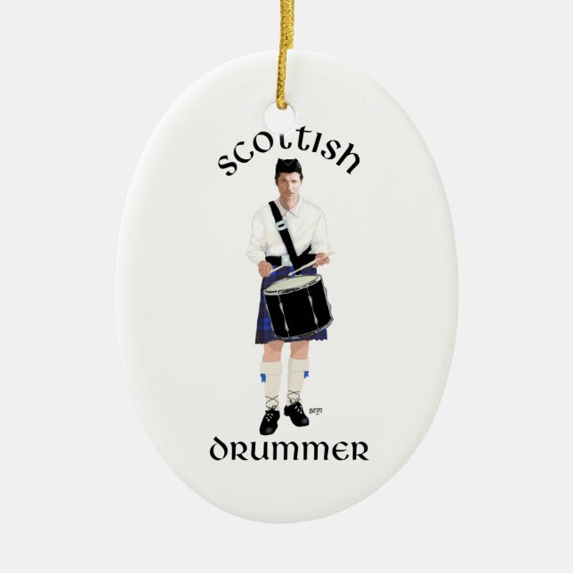 Scottish Drummer - Blue Kilt Julgransprydnad Keramik (Framsidan)