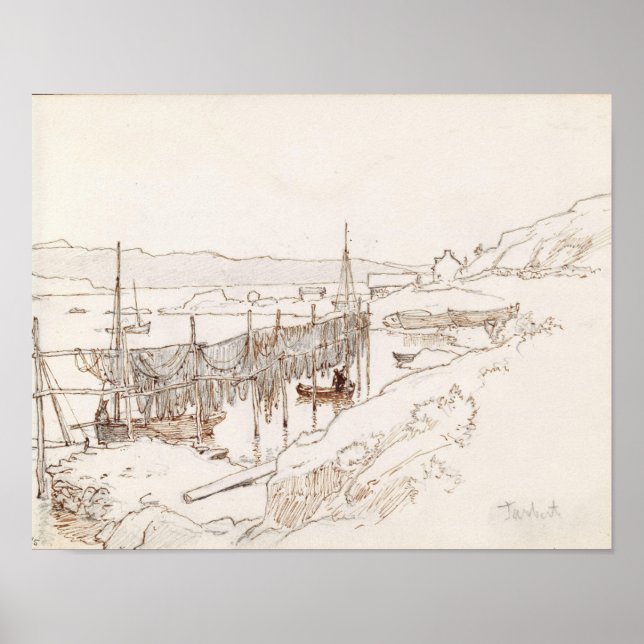 Scottish Fishing Village Abstract Art Sketch Poster (Framsidan)