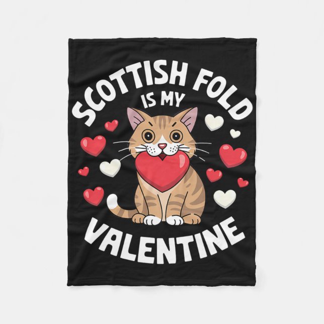 Scottish Fold Alla hjärtans dag Sött kattdesign Hj Fleecefilt (Framsidan)