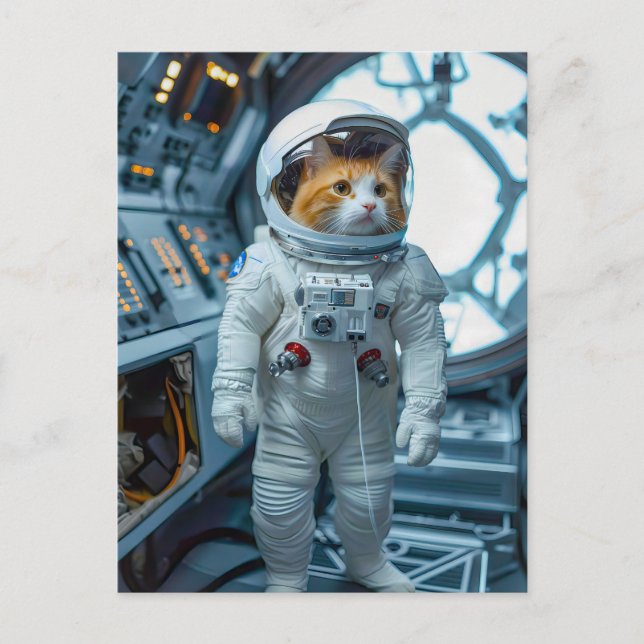 Scottish Fold cat inside space capsule Helg Vykort (Framsida)
