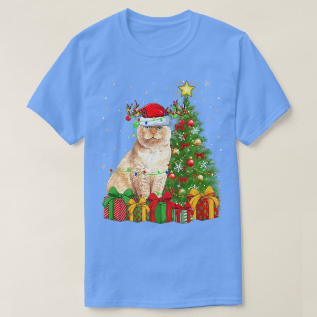 Scottish Fold Cat Lighting Julafton Träd Scottish  T Shirt (Design framsida)