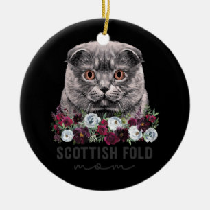 Scottish Fold Cat Mamma Blommigt Julgransprydnad Keramik