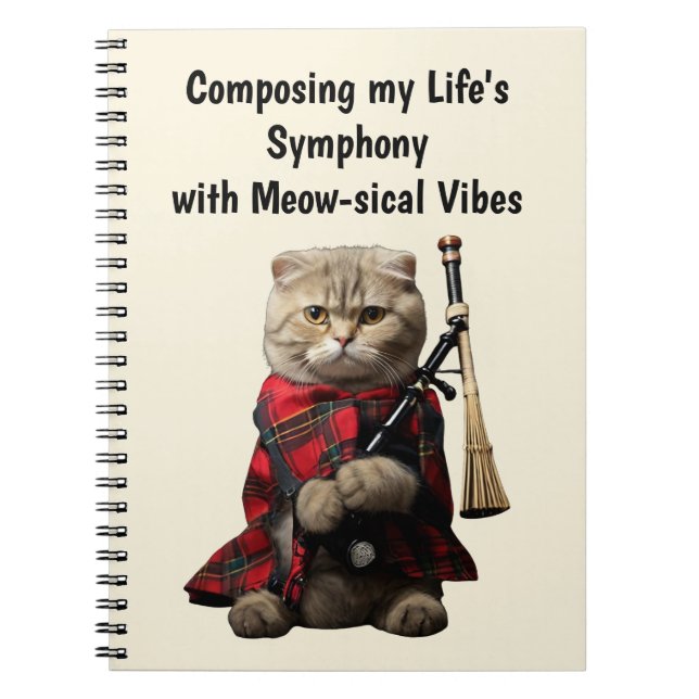 Scottish Fold Cat med Bagpipes Anteckningsbok (Framsidan)