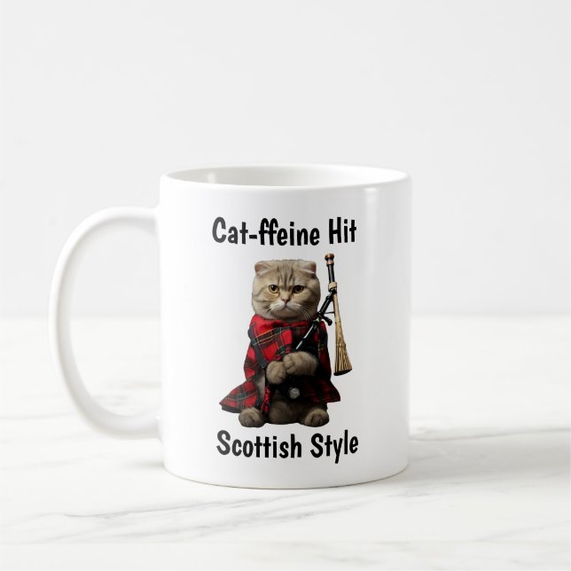 Scottish Fold Cat med Bagpipes Kaffemugg (Vänster)