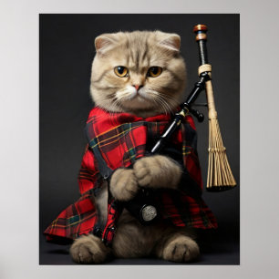 Scottish Fold Cat med Bagpipes Poster