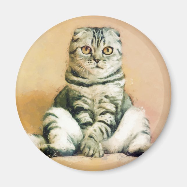 Scottish Fold Cat Sitta Porträtt Magnet (Framsidan)