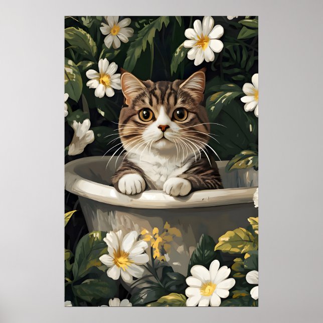 Scottish Fold In Bathtub Poster, Funny Cat Poster (Framsidan)