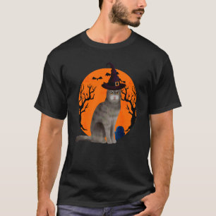 Scottish Fold Katt Söt Halloween Häxa Hatt Och Mu T Shirt