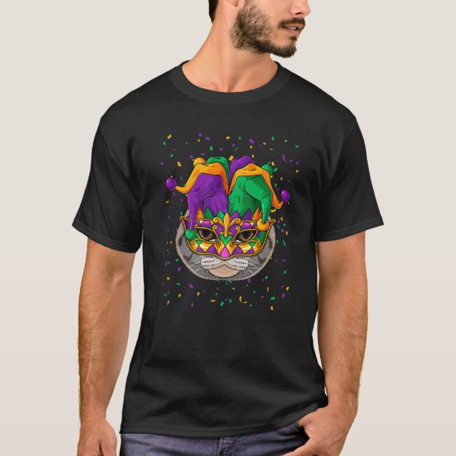 Scottish Fold Mardi Gras Cat Ansikte Carnival Jest T Shirt (Framsida)