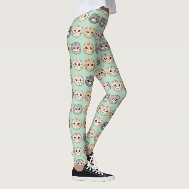 Scottish Fold Söt Katt Älskare Mönster Leggings (Höger)
