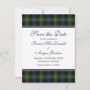 Scottish Gordon Tartan Bröllop spara datum Card Datumet