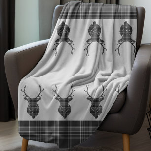 Scottish Grått Tartan Rustic Stag Head Antler Fleecefilt