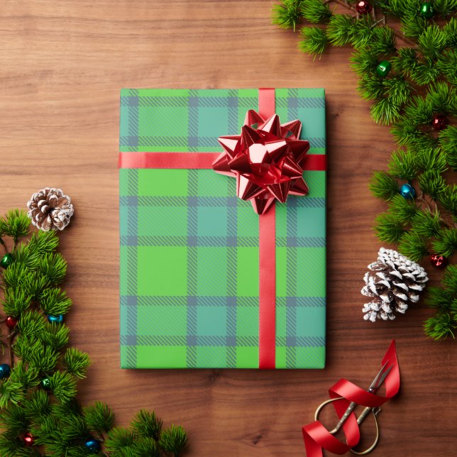 Scottish green and blue plaid Wrapping Paper Presentpapper (Julgåva)