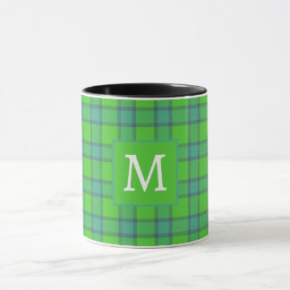 Scottish green &blue Plaid  tartan monogram name Mugg