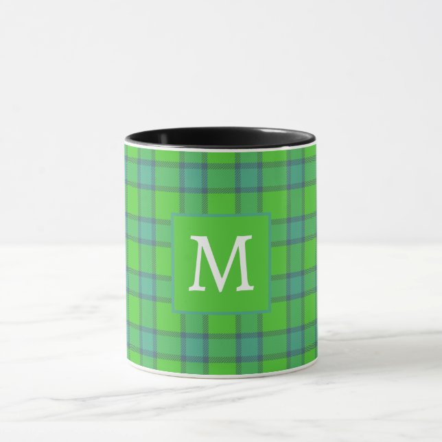 Scottish green &blue Plaid  tartan monogram name Mugg (Center)