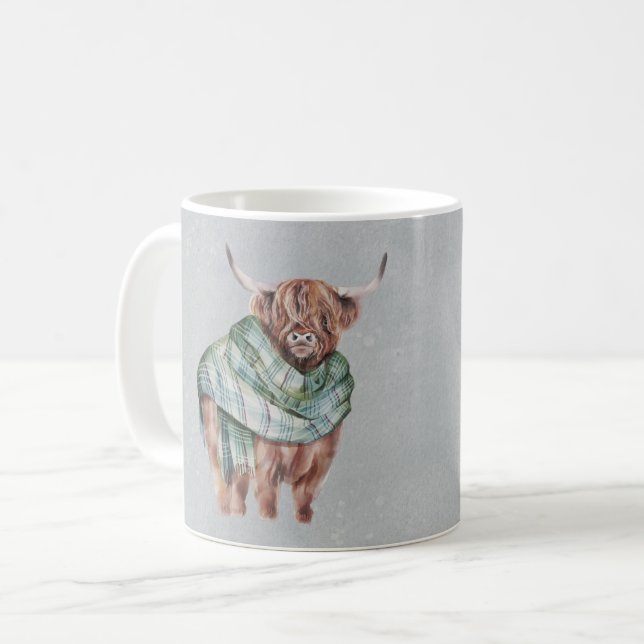 Scottish Grönt Tartan Highland Cow Personlig Kaffemugg (Framsida vänster)
