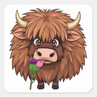 Scottish Hairy Highland Cow - Aduly Art Fyrkantigt Klistermärke
