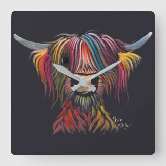 Scottish Hairy Highland Cow OLIVER' Wall Clock Fyrkantig Klocka