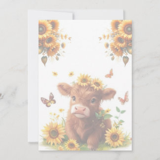Scottish Highland Calf och Sunblommor Inbjudningar