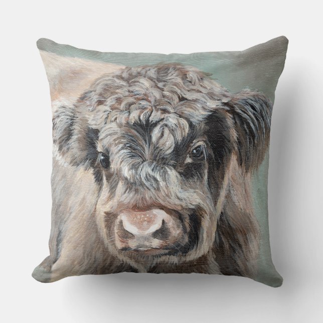 Scottish Highland Calf on Green Kudde (Framsida)