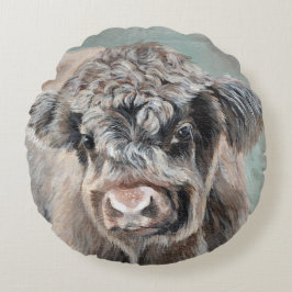 Scottish Highland Calf on Green Rund Kudde