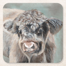 Scottish Highland Calf on Green Underlägg Papper Kvadrat