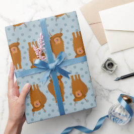 Scottish Highland Cattle Blek Blue Polka dots Presentpapper