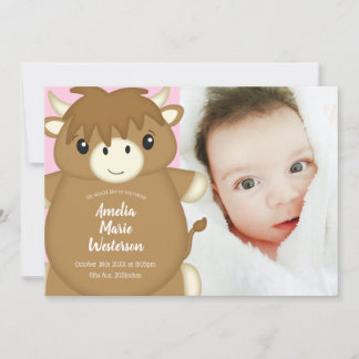 Scottish Highland Cow Baby Shower Rosa Inbjudningar