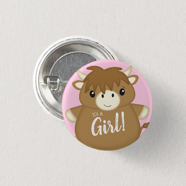 Scottish Highland Cow Baby Shower Rosa Knapp (Framsida & baksida)