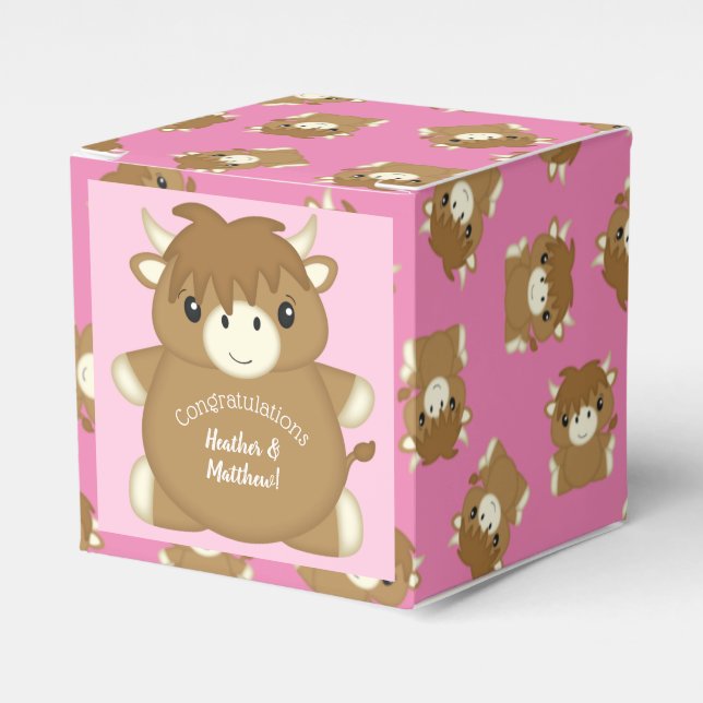 Scottish Highland Cow Baby Shower Rosa Presentaskar (Framsidan Sidan)