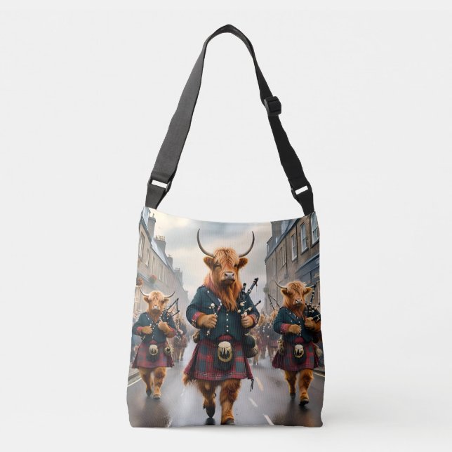 Scottish Highland Cow Bagpipe Parad Axelväska (Framsida)