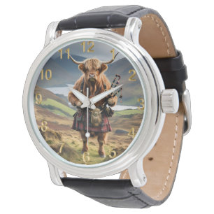 Scottish Highland Cow Bagpiper Armbandsur