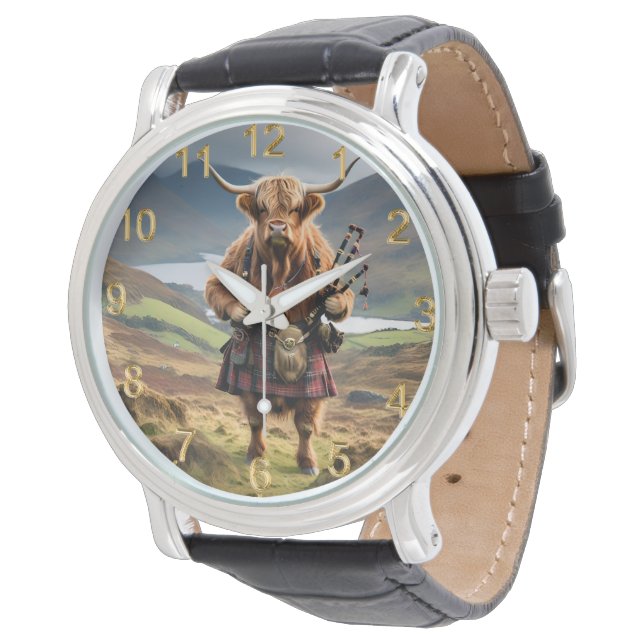 Scottish Highland Cow Bagpiper Armbandsur (Vinklad)