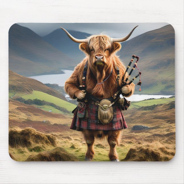 Scottish Highland Cow Bagpiper Musmatta (Framsidan)