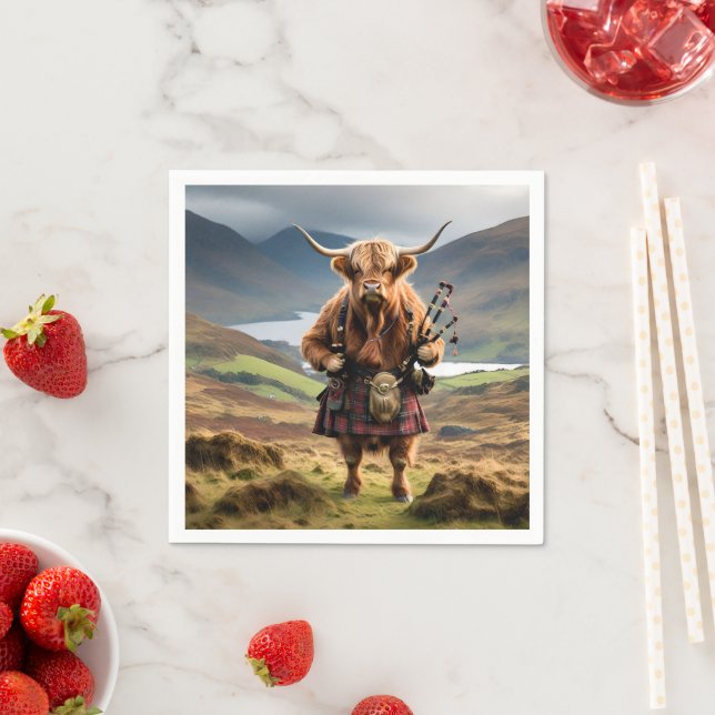 Scottish Highland Cow Bagpiper Pappersservett (Insitu)