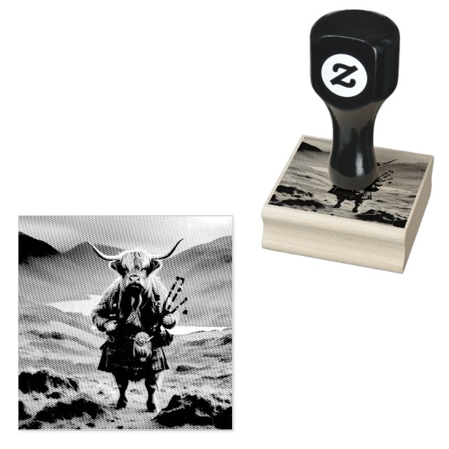 Scottish Highland Cow Bagpiper, Stämpel (Stämplad)