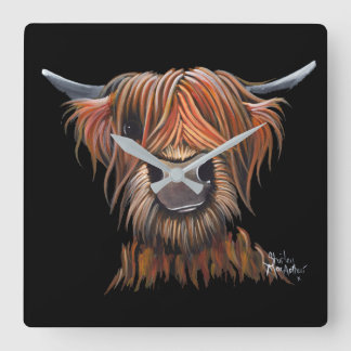 Scottish Highland Cow 'BRUCE' Clock Fyrkantig Klocka