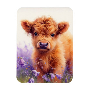 Scottish Highland Cow Calf Wildblommor Flexible Magnet