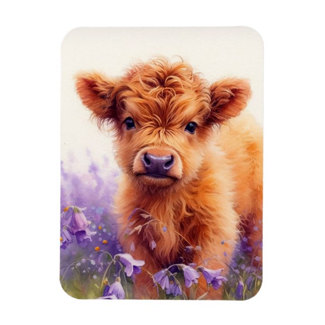 Scottish Highland Cow Calf Wildblommor Flexible Magnet (Vertikal)