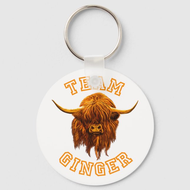 Scottish Highland Cow Celebrates Team Ginger Nyckelring (Framsida)