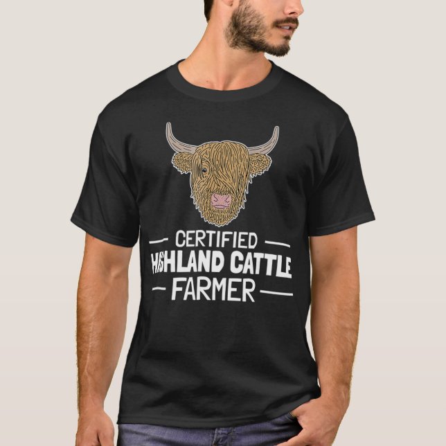 Scottish Highland Cow Certified Farmer Cool Farm  T Shirt (Framsida)