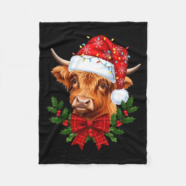 Scottish Highland Cow Christmas Funny Cow Lover Xm Fleecefilt (Framsidan)