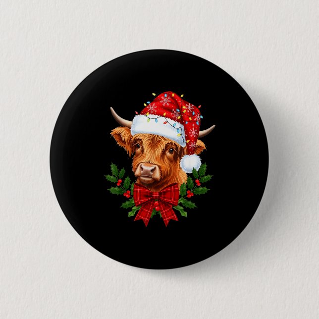 Scottish Highland Cow Christmas Funny Cow Lover Xm Knapp (Framsida)