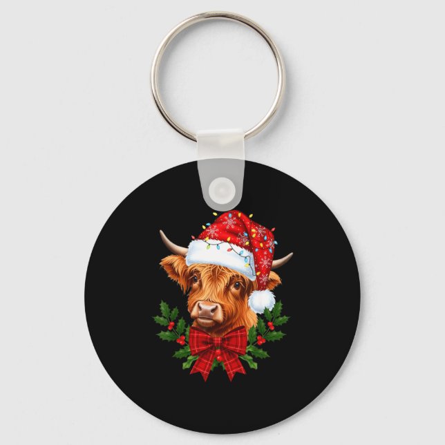 Scottish Highland Cow Christmas Funny Cow Lover Xm Nyckelring (Framsida)