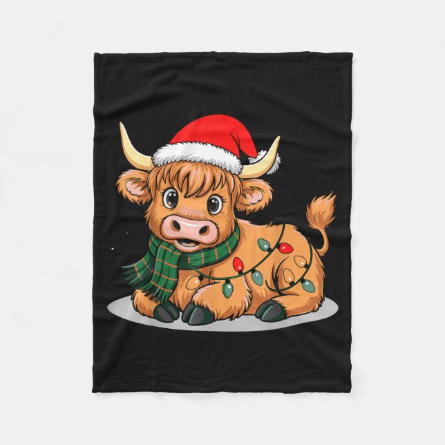 Scottish Highland Cow Christmas Lights Xmas Party  Fleecefilt (Framsidan)