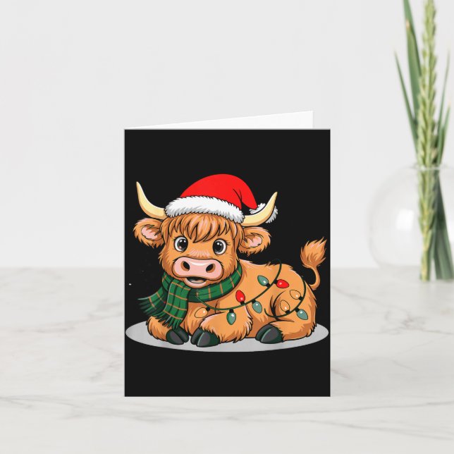 Scottish Highland Cow Christmas Lights Xmas Party  Kort (Framsida)